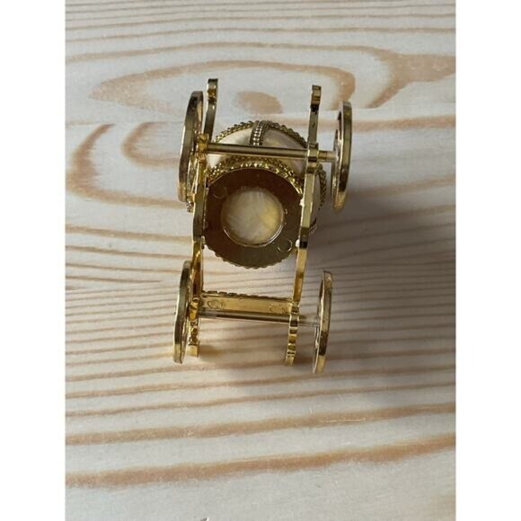 Gold & Ivory Pigeon Egg Carriage Trinket Cinderella Ring Box Rhinestone Details - Picture 8 of 8